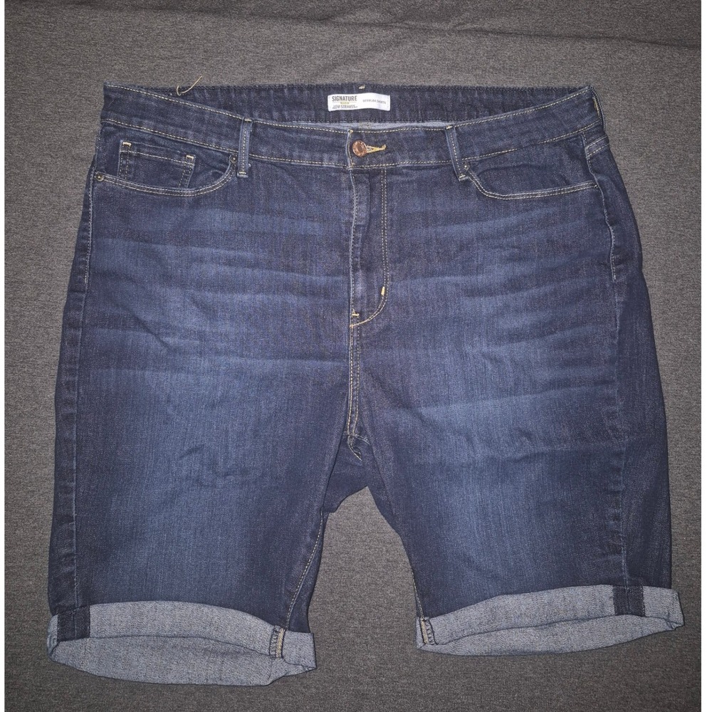 Signature Levi Strauss Bermuda Shorts Women 20 Blue Cuffed Denim Casual Classic